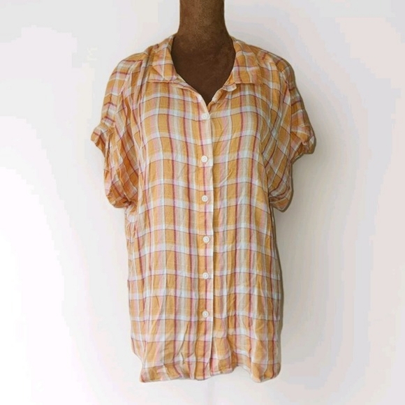 NWT‎ Alexander Jordan Top Size L Orange Pink Plaid Lightweight Women's $49 - Picture 1 of 8